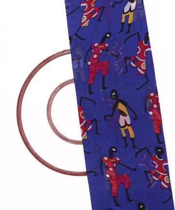 blue warli print georgette fabric